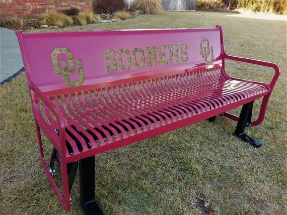 6ft Ou – Glider – Bench – Sooners – Oklahoma – Patio Furniture – Father's  Day – Anniversary Gift – Wedding Gift – Sports – College – Ncaa Regarding Black Steel Patio Swing Glider Benches Powder Coated (Photo 18 of 20)
