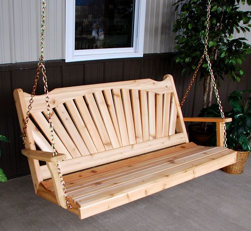 A & L Western Red Cedar Fanback Porch Swing Pertaining To Porch Swings (Photo 9 of 20)