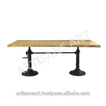 Acacia Wood Dining Tables With Sheet Metal Base With Latest Rustic Solid Wood Live Edge Crank Dining Table,acacia Wood Slab Table  Manufacturer – Buy Crank Table,acacia Wood Live Edge Slab,wrought Iron Cast  Iron (View 20 of 20)