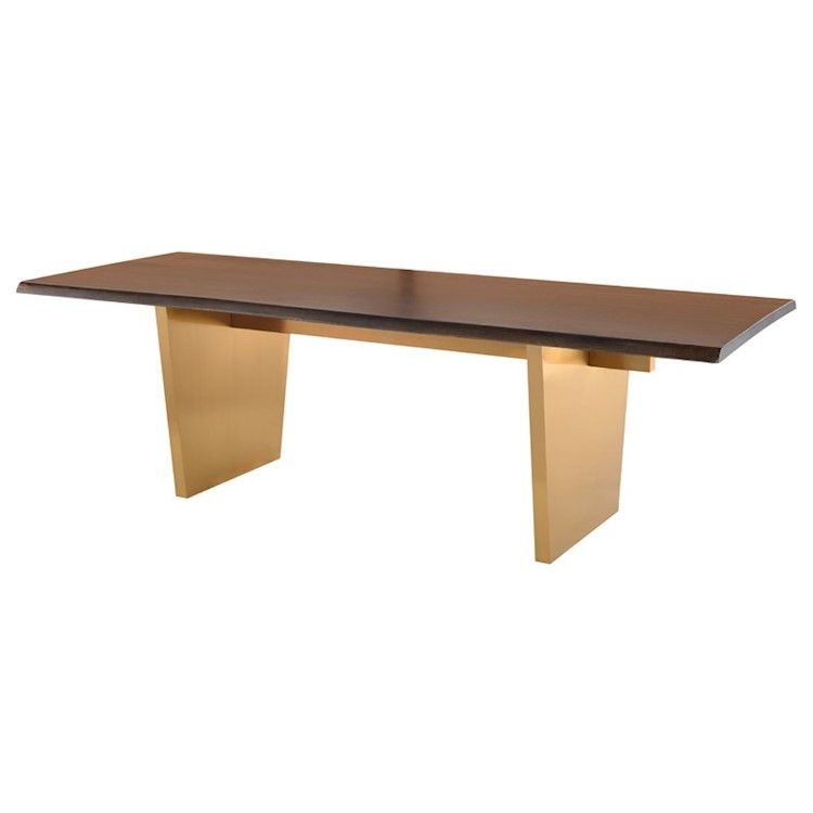 Aiden Dining Table In Seared Wood Top And Brushed Gold Legs With Fashionable Dining Tables With Brushed Gold Stainless Finish (View 7 of 20)