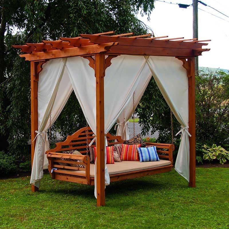 A&l Furniture Co. Cedar Pergola Swing Bed Set | Cedar With Pergola Porch Swings With Stand (Photo 6 of 20)