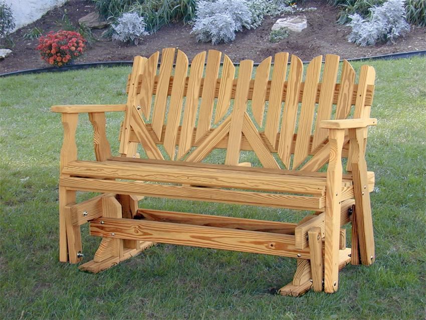 Amish Outdoor Pine Wood Heart Porch Glider Bench Made In The For Hardwood Porch Glider Benches (View 17 of 20)