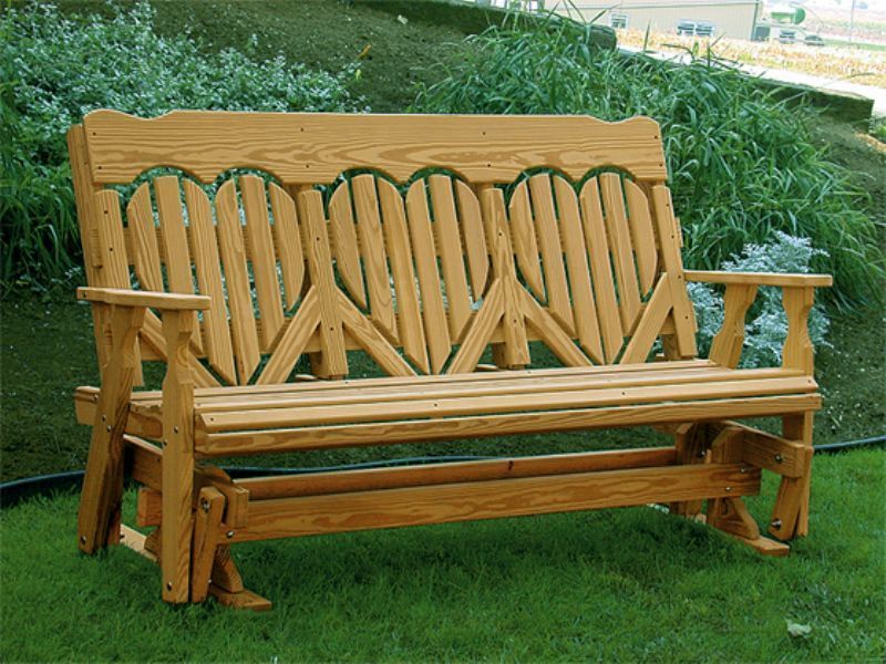 Amish Pine Wood High Back Heart Glider Intended For Hardwood Porch Glider Benches (View 13 of 20)
