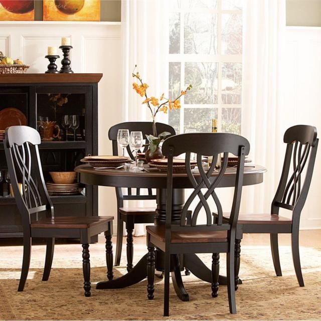 Antique Black Wood Kitchen Dining Tables With Regard To Well Known Wood Dining Set Antique Black Kitchen Round Table And Chairs 5 Piece Cherry (View 11 of 20)