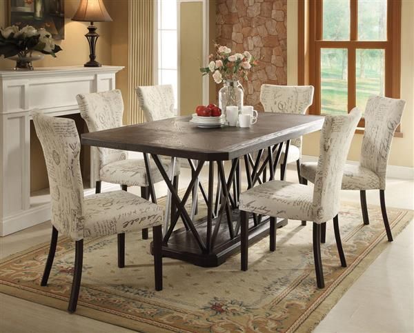 Antique Black Wood Kitchen Dining Tables Within 2019 Zeph Antique Antique Black Wood Metal Fabric Dining Room Set (Photo 2 of 20)