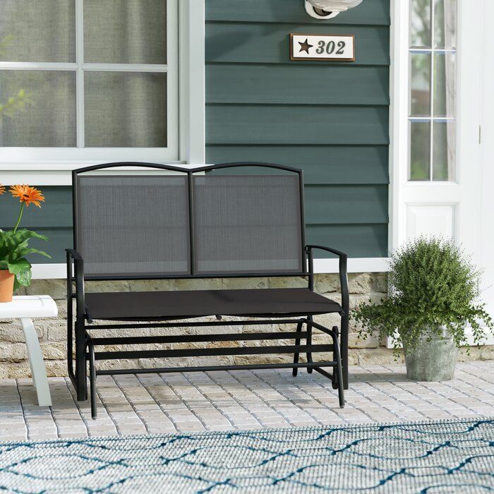Ashong 2 Seat Steel Glider Bench Pertaining To Black Steel Patio Swing Glider Benches Powder Coated (Photo 17 of 20)