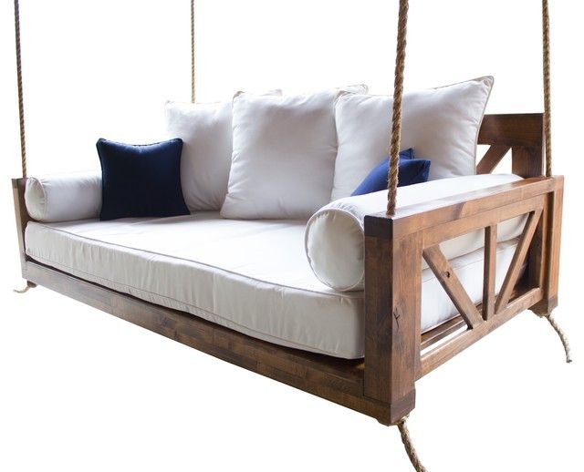 Avery Wood Porch Swing Bed, Charred Ember Finish, Crib Mattress Size Within Hanging Daybed Rope Porch Swings (View 5 of 20)