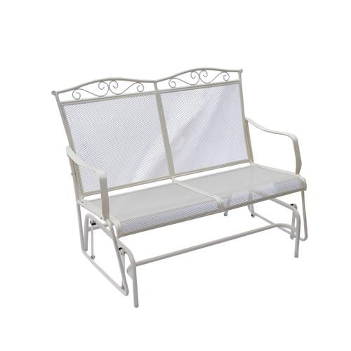 Backyard Creations® Antique Ivory Wrought Iron Patio Double Pertaining To Metal Powder Coat Double Seat Glider Benches (View 15 of 20)