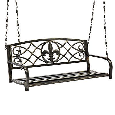Bcp Outdoor Metal Hanging 2 Person Swing Bench W/ Fleur De Lis Accents  816586028341 | Ebay Intended For 2 Person Gray Steel Outdoor Swings (Photo 9 of 20)