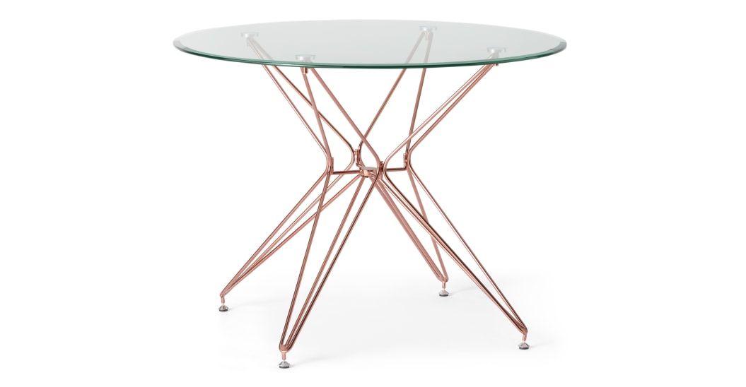 Best And Newest Belden 4 Seat Round Dining Table, Glass And Copper With Regard To Black Top  Large Dining Tables With Metal Base Copper Finish (View 13 of 20)