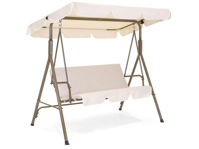 Best Choice Products 2 Person Outdoor Large Convertible Canopy Swing Glider  Lounge Chair W/ Removable Cushions  Beige Pertaining To 2 Person Outdoor Convertible Canopy Swing Gliders With Removable Cushions Beige (View 2 of 20)