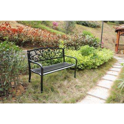 Black Patio Garden Park Yard 50 In. Outdoor Steel Bench Powder Coated With  Cast Iron Back Pertaining To Black Steel Patio Swing Glider Benches Powder Coated (Photo 12 of 20)
