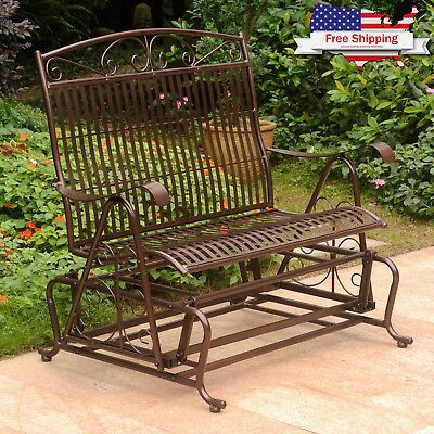 Bronze Outdoor Loveseat Glider Metal Rocker Vintage Porch Intended For Outdoor Patio Swing Porch Rocker Glider Benches Loveseat Garden Seat Steel (View 18 of 20)