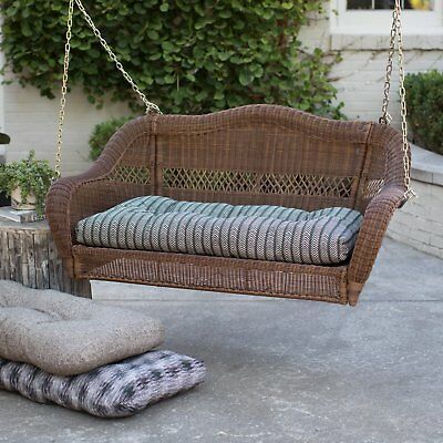 Brown Resin Wicker Tufted Cushion Hanging Porch Swing Outdoor Patio  Furniture | Ebay Within Wicker Glider Outdoor Porch Swings With Stand (View 15 of 20)