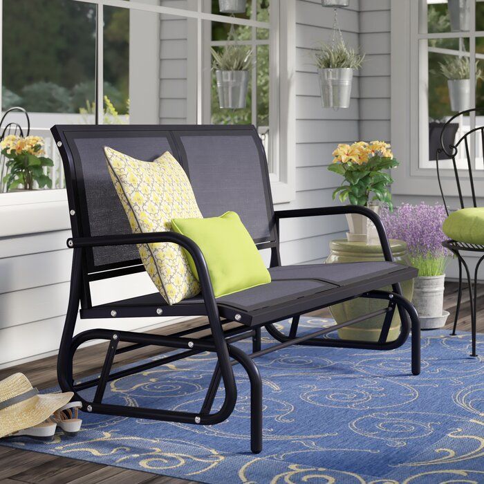 Callen 49" Outdoor Patio Swing Glider Bench Chair – Dark Grey Pertaining To Outdoor Patio Swing Glider Bench Chairs (Photo 2 of 20)
