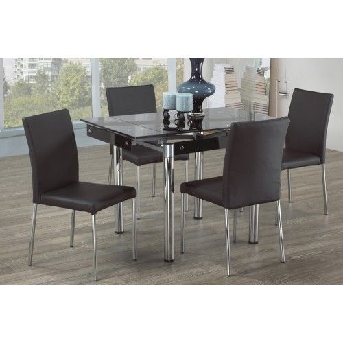 Clear Glass Modern Extendable Dining Table With Chrome Finish Metal Pillar  Legs Inside Popular Frosted Glass Modern Dining Tables With Grey Finish Metal Tapered Legs (View 7 of 20)