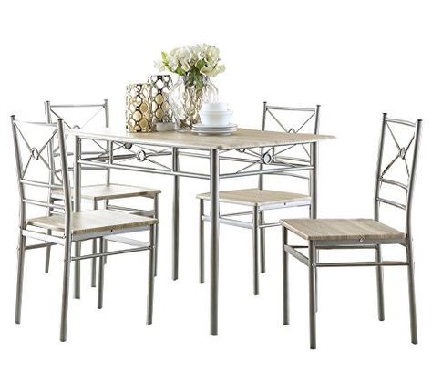 Coaster 100035 Home Furnishings 5 Piece Dining Set Brushed Regarding Preferred Alamo Transitional 4 Seating Double Drop Leaf Round Casual Dining Tables (Photo 17 of 20)