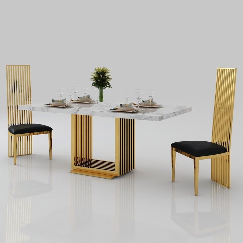 Contemporary Rectangular Dining Tables Throughout Popular Modern Elegant 63" Rectangular Faux Marble Accent Dining Table Stainless  Steel Base In Gold (View 16 of 20)