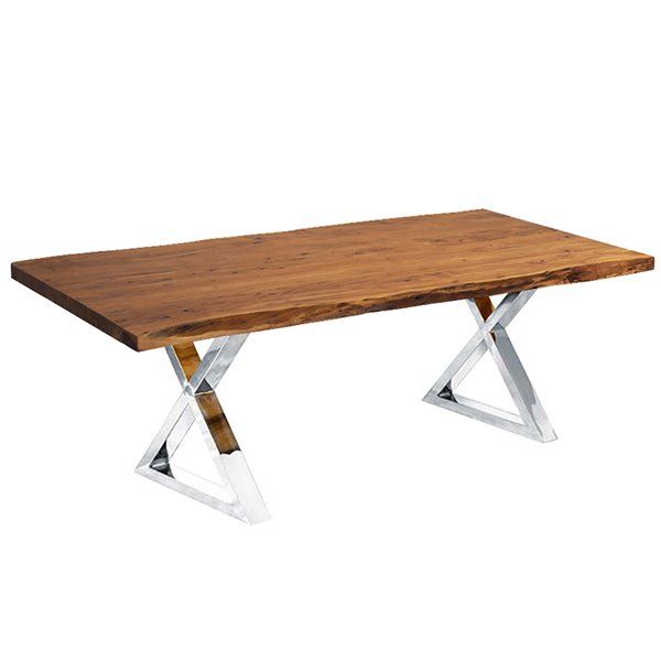 Corcoran Acacia Live Edge Dining Table With Stainless X Legs – 96" Intended For Widely Used Acacia Dining Tables With Black X Legs (Photo 16 of 20)