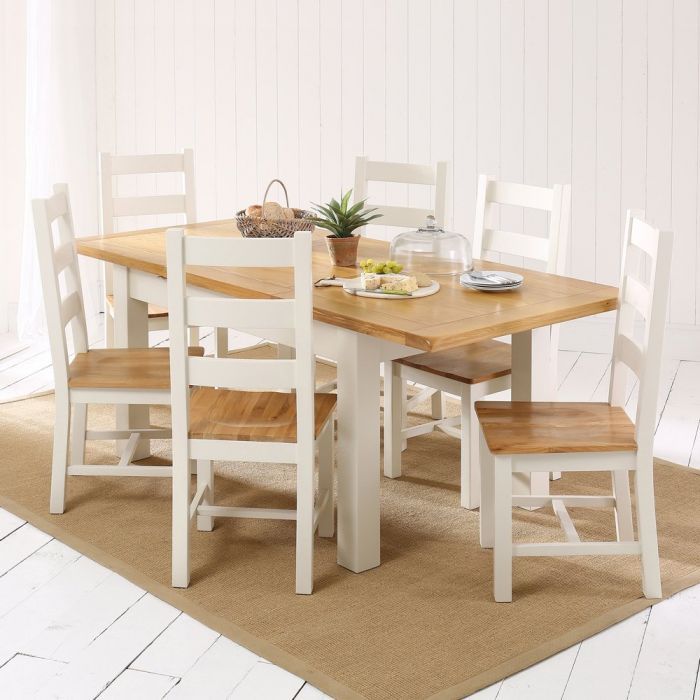 Cotswold Country Cream Painted Medium Dining Table + 6 Chair Set With Trendy Medium Dining Tables (View 9 of 20)