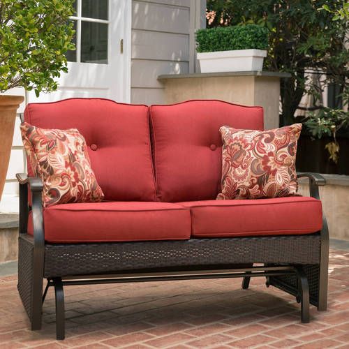 Details About Loveseat Glider Bench 2 Seat Red Steel Frame Finish Outdoor  Patio Furniture In Outdoor Loveseat Gliders With Cushion (View 6 of 20)