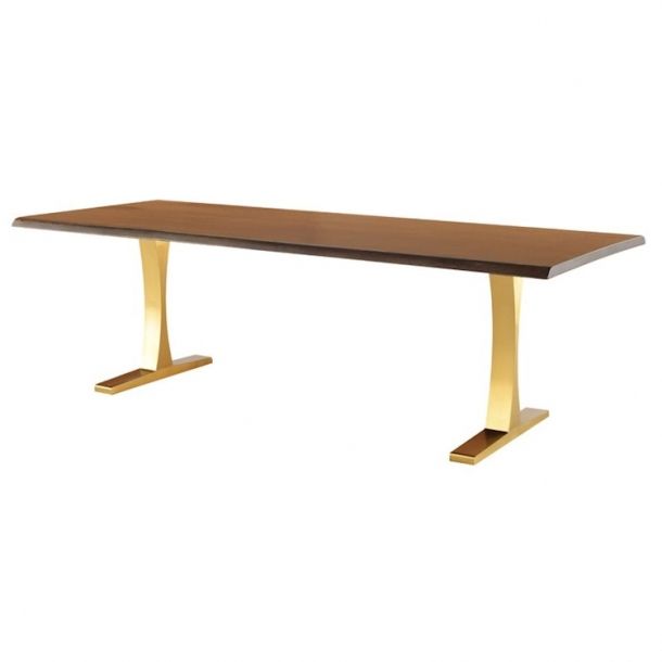 Dining Tables In Seared Oak With Brass Detail For Well Liked Tampa Dining Table In Gold – Medium (View 17 of 20)