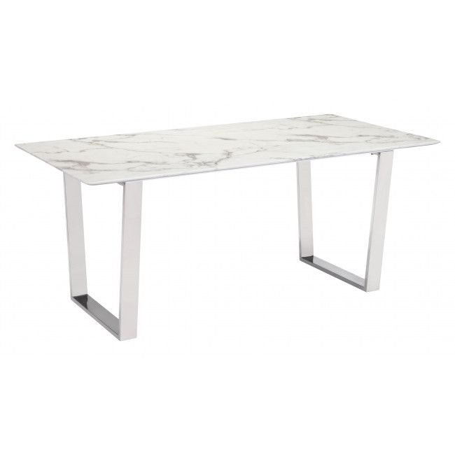 Dining Tables With Brushed Gold Stainless Finish Pertaining To Most Recent 100707 – Atlas Dining Table Stone & Brushed Stainless Steel (View 18 of 20)