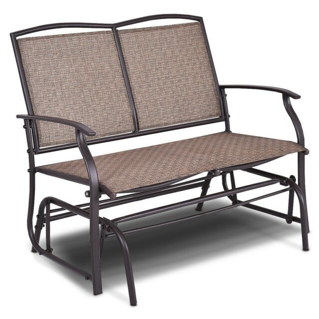 Double 2 Person Outdoor Patio Porch Swing Glider Loveseat Bench Rocking  Chair In Outdoor Steel Patio Swing Glider Benches (Photo 9 of 20)