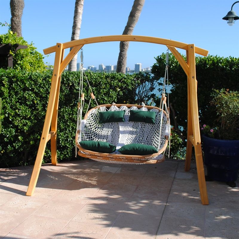 Double Outdoor Swing With Footrest And Cypress Stand Within Porch Swings With Stand (Photo 6 of 20)