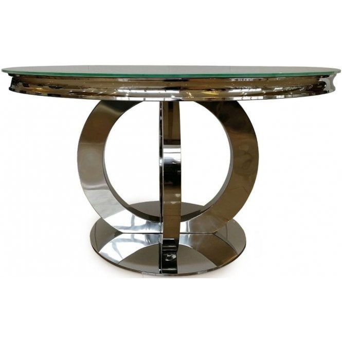 Famous Round Dining Tables With Glass Top For Orion White Glass Top Round Fixed Top Dining Table – 130cm (Photo 6 of 20)
