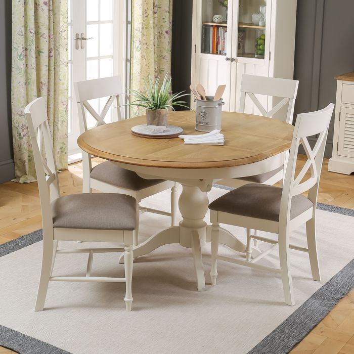 Favorite Round Dining Tables Throughout Chatsworth Cream Painted Round Extending Dining Table And 4 Chair Set (View 5 of 20)