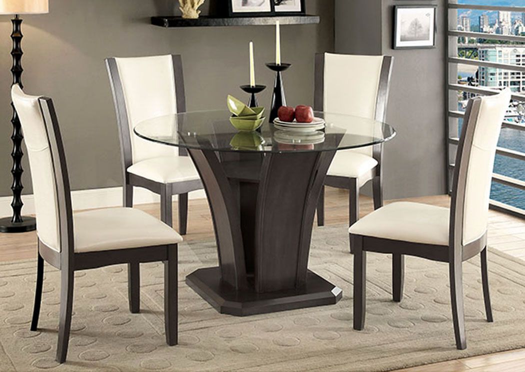 Favorite Round Dining Tables With Glass Top Pertaining To Dinettes Plus Manhattan Gray Round Dining Table W/glass Top (View 20 of 20)