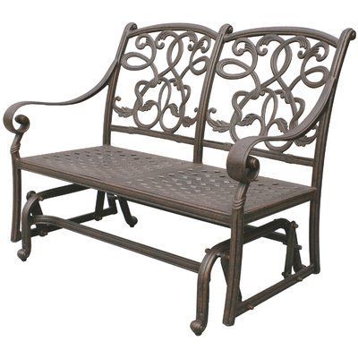 Fleur De Lis Living Windley Glider Bench With Cushion Fabric With Regard To Iron Grove Slatted Glider Benches (Photo 15 of 20)