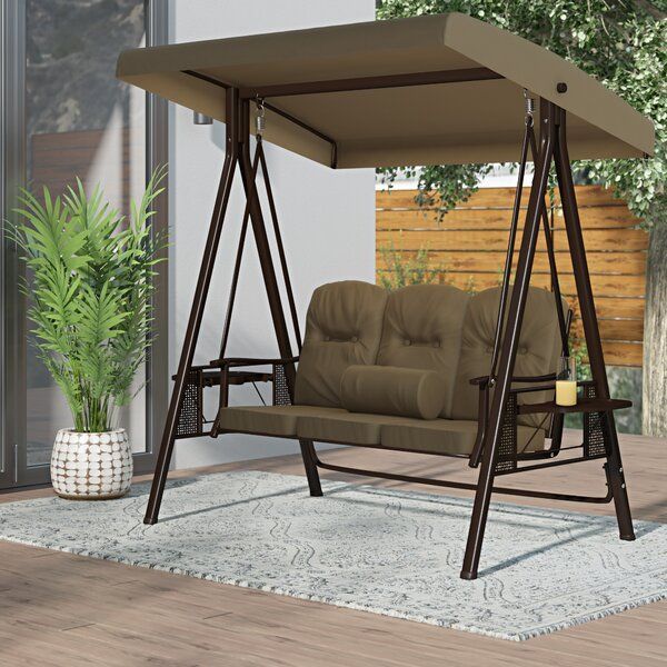 Folkston Outdoor Canopy Porch Swing With Stand | Porch Swing Intended For 3 Person Outdoor Porch Swings With Stand (View 9 of 20)