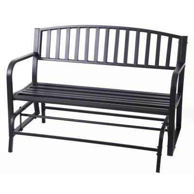 Gardenised 50 In. Black 2 Person Metal Patio Garden Park Pertaining To 2 Person Black Wood Outdoor Swings (Photo 5 of 20)
