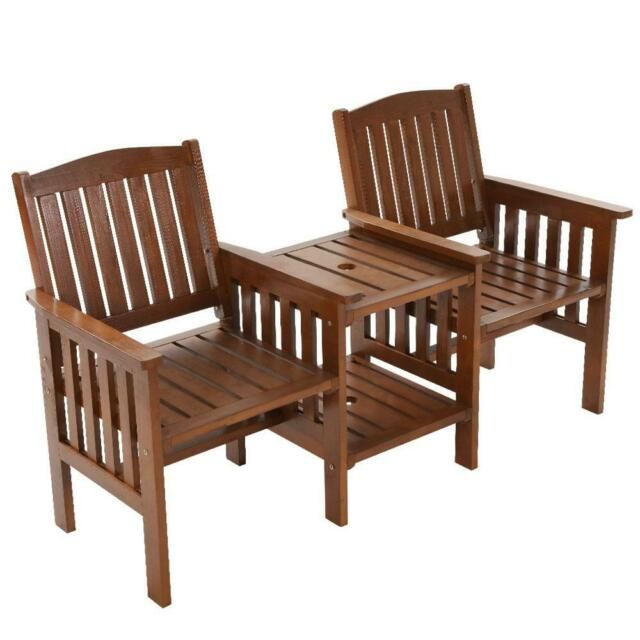 Gardeon Garden Bench Chair Table Loveseat Wooden Outdoor Furniture Patio  Park Br Pertaining To Outdoor Patio Swing Glider Benches (Photo 16 of 20)