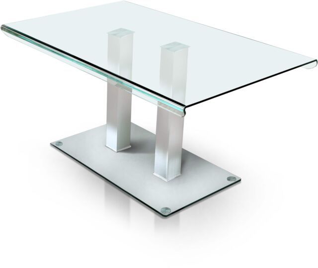 Glass Top Dining Table Rectangular Modern 4 Seat Silver Post Tempered Glass  Base With Regard To Most Recently Released Contemporary 4 Seating Oblong Dining Tables (View 19 of 20)