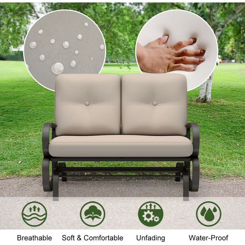 Glider Outdoor Patio Rocking Bench Cushioned 2 Person Love Seat Lounge  Chairs For Cushioned Glider Benches With Cushions (Photo 8 of 20)