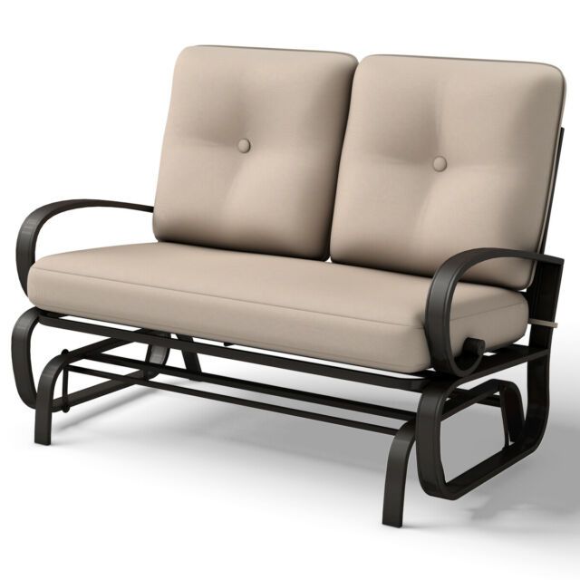 Glider Outdoor Patio Rocking Bench Loveseat Cushioned Seat Steel Frame  Furniture For Rocking Love Seats Glider Swing Benches With Sturdy Frame (Photo 6 of 20)