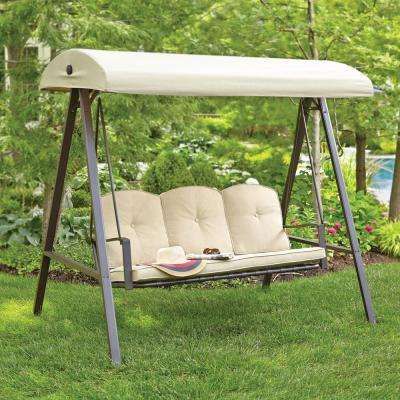 Hampton Bay – Brown – Patio Swings – Patio Chairs – The Home With Regard To 3 Person Brown Steel Outdoor Swings (Photo 8 of 20)
