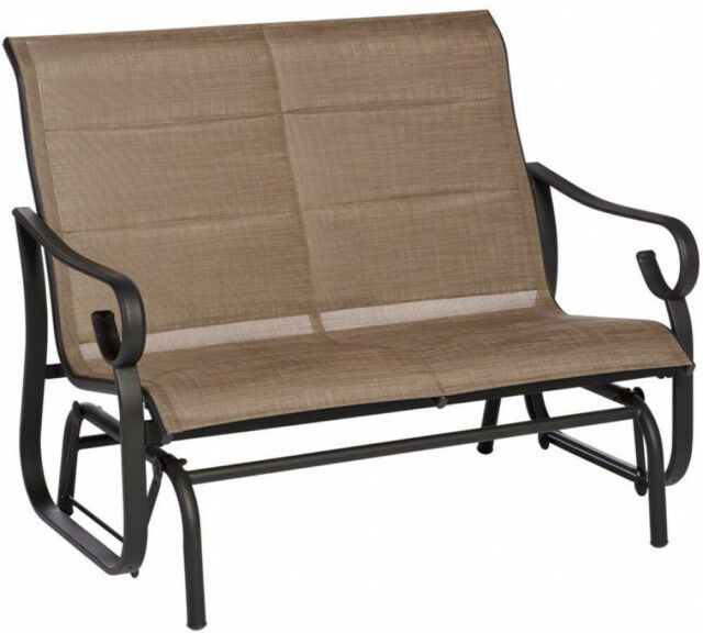 Hampton Bay Crestridge Padded Sling Outdoor Glider In Putty With Regard To Padded Sling Double Gliders (View 19 of 20)