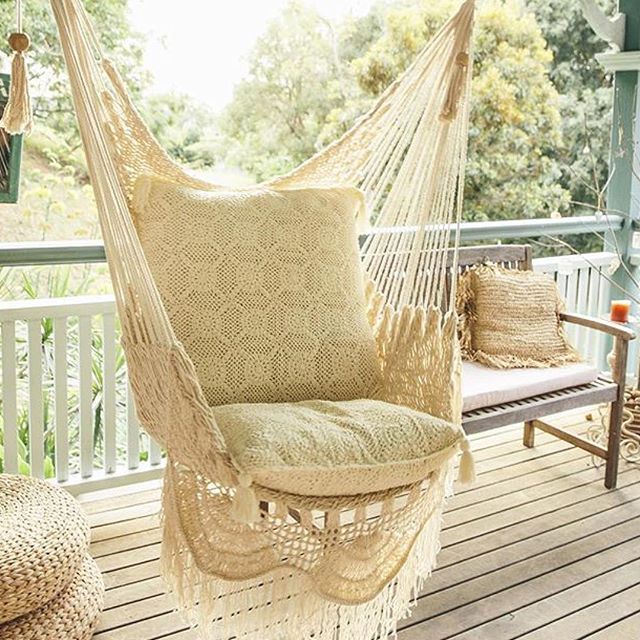 Hanging Hammock Chair With Macrame **solid Color** Swing Inside Cotton Porch Swings (Photo 1 of 20)
