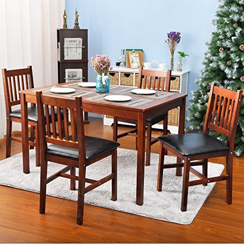 Harper&bright Designs 5 Piece Wood Dining Table Set 4 Person Throughout Most Recent Transitional Antique Walnut Drop Leaf Casual Dining Tables (View 6 of 20)