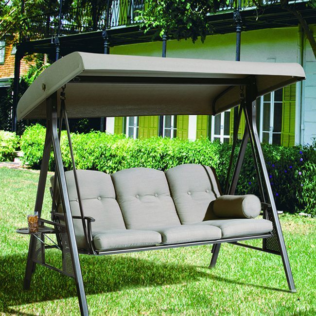 Havenside Home Baddeck Taupe 3 Seat Outdoor Porch Swing With 3 Seat Pergola Swings (Photo 1 of 20)