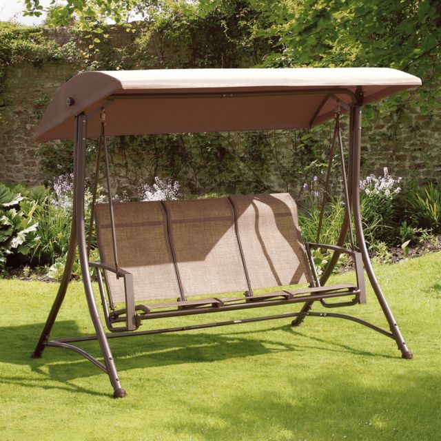 Home & Garden Patio Chairs, Swings & Benches Brown 3 Person In 3 Person Brown Steel Outdoor Swings (View 12 of 20)