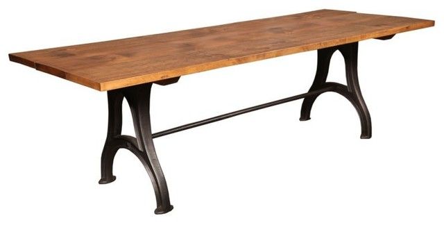 Industrial “brown/sharpe” Plank Top Dining Table Cast Iron/wood With Popular Iron Wood Dining Tables (Photo 11 of 20)