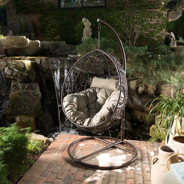 Kylie Outdoor Wicker Hanging Basket Chair With Cushions With Regard To Outdoor Wicker Plastic Tear Porch Swings With Stand (View 9 of 20)