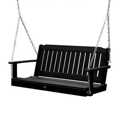Lehigh 60 In. 2 Person Black Recycled Plastic Porch Swing For Casual thames Black Wood Porch Swings (Photo 3 of 20)