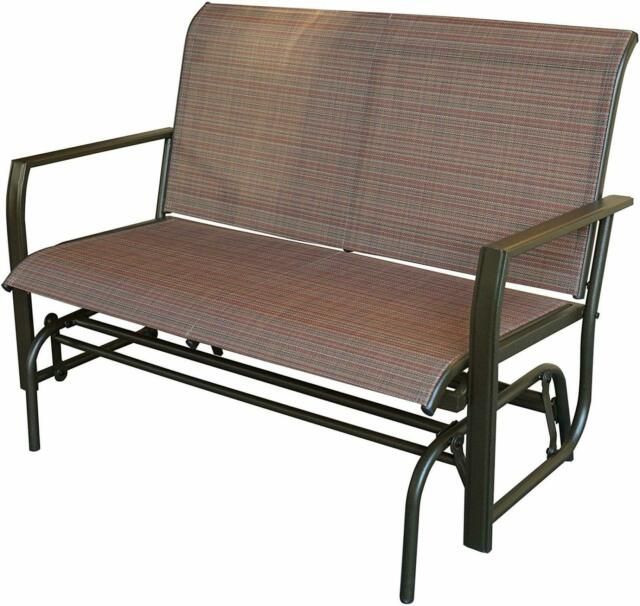 Love Seat Swing Bench For Patio Textile And Sturdy Frame Glider Rocker Tan  Brown Inside Rocking Love Seats Glider Swing Benches With Sturdy Frame (Photo 1 of 20)