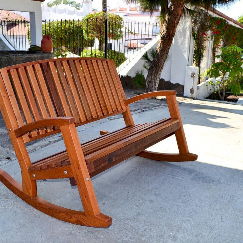 2024 Popular Rocking Benches With Cushions   Luna Wood Rocking Bench Throughout Rocking Benches With Cushions 